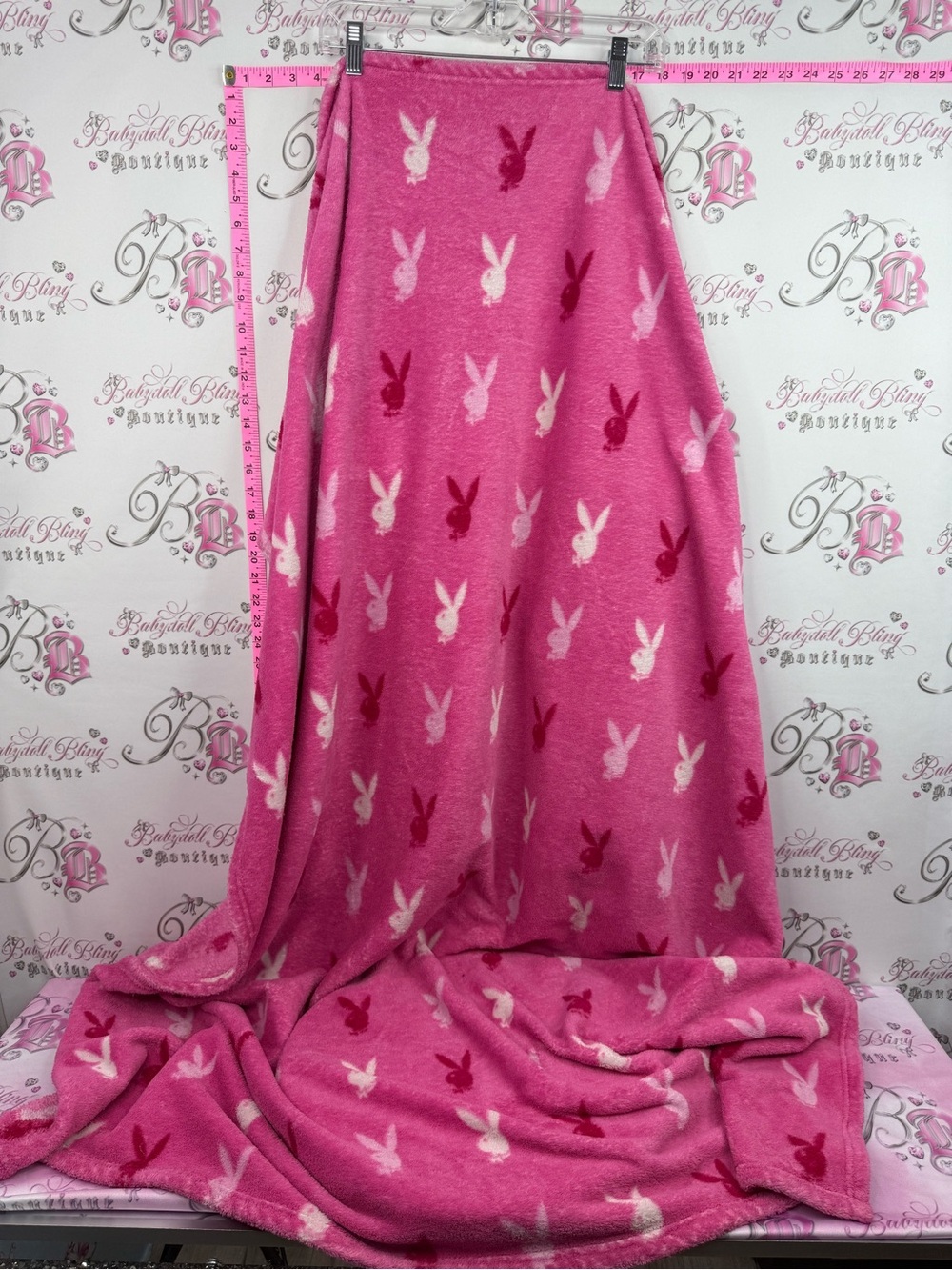 PLAYBOY blanket throw white Pink Bunny Print Plush Throw Blanket